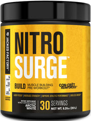 Jacked Factory Nitrosurge Build Arctic White bottle ready for high-intensity training.