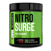 Jacked Factory Nitrosurge Cherry Limeade tub with scoop for sustained energy during workouts