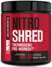 Jacked Factory Nitrosurge Shred powder in fruit punch ready to mix for workouts