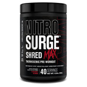 Jacked Factory Nitrosurge Shred Max bottle pouring powder to start training