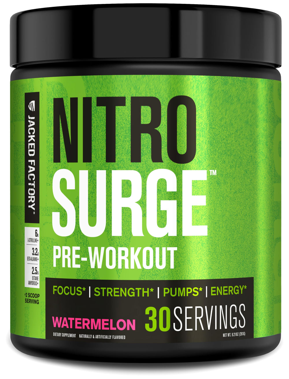 Jacked Factory Nitrosurge watermelon tub showing sustained energy for workouts.