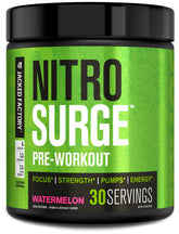 Jacked Factory Nitrosurge watermelon tub showing sustained energy for workouts.