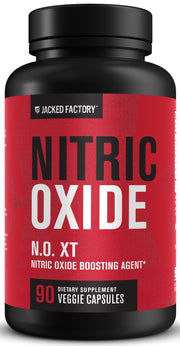 Jacked Factory N.O. XT bottle front view highlighting pumps and focus for workouts