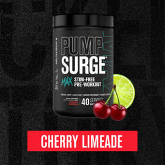 Pumpsurge Max label close-up highlighting premium ingredients and nitric oxide support.