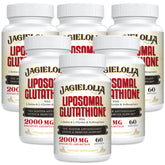 Jagielolia Liposomal Glutathione bottle highlights enhanced absorption for daily antioxidant support.