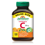 Jamieson vitamin C chewables bottle with tangy orange flavor for immune support
