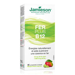 Close-up of Jamieson Iron and B12 bottle showing 45-count daily-use packaging.