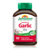 Jamieson Odourless Garlic bottle with easy-to-swallow 500 mg softgels for daily immune support.