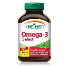 Jamieson Omega-3 Select 1000mg softgels bottle for a convenient daily supplement routine.