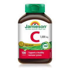 Jamieson Vitamin C 1,000 mg timed-release caplet for steady daily nutrition.