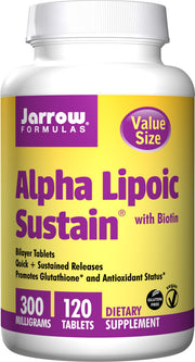 Jarrow Formulas Alpha Lipoic Sustain 300 bottle front for convenient daily use and potential sustained release benefits.