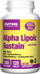 Jarrow Formulas Alpha Lipoic Sustain 300 bottle front for convenient daily use and potential sustained release benefits.