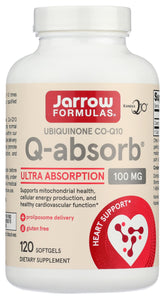 Jarrow Formulas Q-Absorb CoQ10 bottle with high-absorption delivery system.
