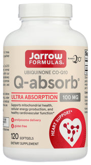 Jarrow Formulas Q-Absorb CoQ10 bottle with high-absorption delivery system.