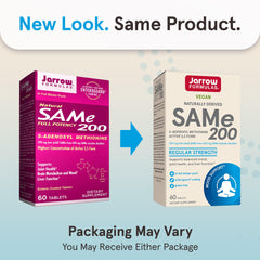 Amber bottle of Jarrow Formulas SAMe 200 mg for convenient daily use.
