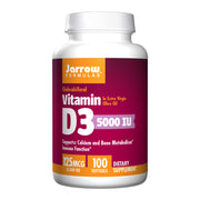 Jarrow Formulas Vitamin D3 5000 IU softgels in bottle, supports daily wellness