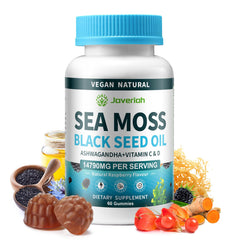 Javeriah vegan sea moss gummies pack shot emphasizing immune support