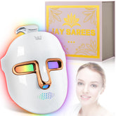 JAY SAREES red-light mask in gold, close-up for facial light therapy benefits.