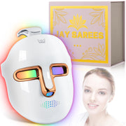 JAY SAREES red-light mask in gold, close-up for facial light therapy benefits.
