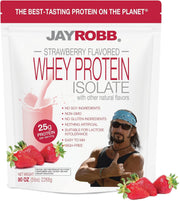 JAYROBB Whey Protein 5 lb Strawberry bottle for convenient on-the-go nutrition.