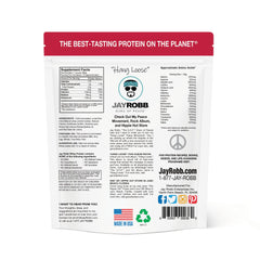 JAYROBB Whey Protein strawberry shake showing quick protein for workouts.
