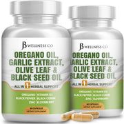 JB Wellness Co oregano-oil-garlic-olive-leaf bottle for daily immune support.