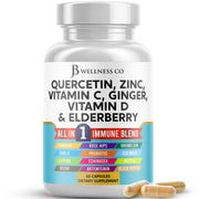 JB Wellness Co quercetin zinc vitamin C vitamin D bottle front for daily immune support.