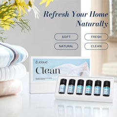 JCLOUD Fresh Linen blend bottle highlighting natural aroma for towels and bedding.