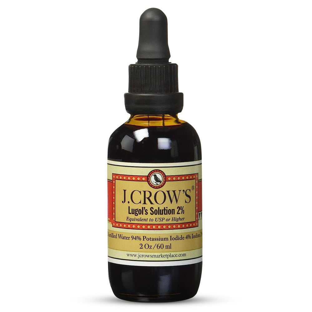 J.CROW'S Lugol's 2% iodine bottle with dropper for precise dosing