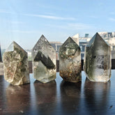 jdflying Phantom Crystal Tower pyramid point reveals unique inclusions for meditation ambiance