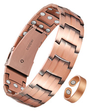 Jecanori 3X copper magnetic bracelet closeup showing powerful magnets and durable finish.