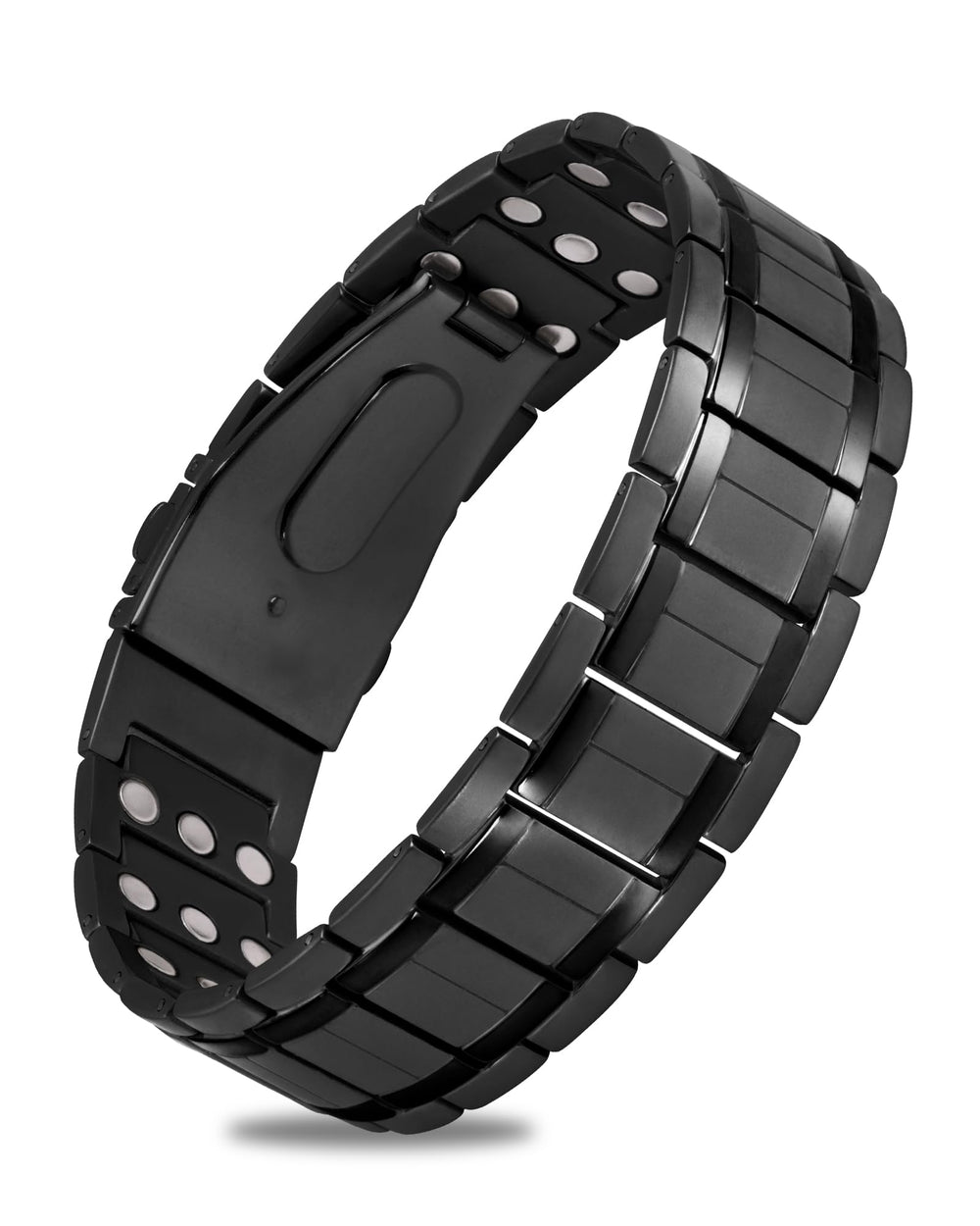 Jecanori 3X magnetic bracelet front view shows masculine stainless steel design for daily wear.