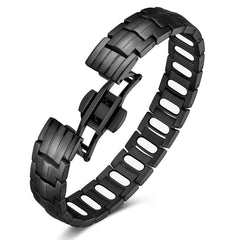 Jecanori 5X strength magnetic bracelet close-up showing butterfly clasp for secure closure.