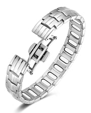 Jecanori 5X-strength magnetic bracelet in silver, close-up detail for daily wear