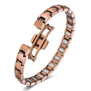 Jecanori 5x strength magnetic copper bracelet worn on wrist highlighting elliptical magnets for daily balance