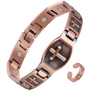 Jecanori Copper Cross Bracelet for Men worn on the wrist for daily comfort.