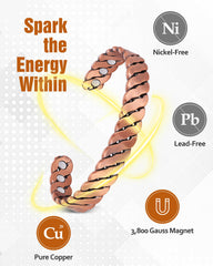 Jecanori pure copper bracelet highlights 99.9 purity and durable finish for longevity.