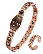 Jecanori pure copper bracelet with cross and ring for daily style.