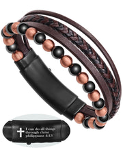 Jecanori Pure Copper Magnetic Bracelet with cross on leather offers rugged daily wear.