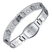 Jecanori magnetic bracelet for men in silver closeup of magnets for reliable daily wear.