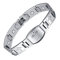 Jecanori magnetic bracelet for men in silver closeup of magnets for reliable daily wear.
