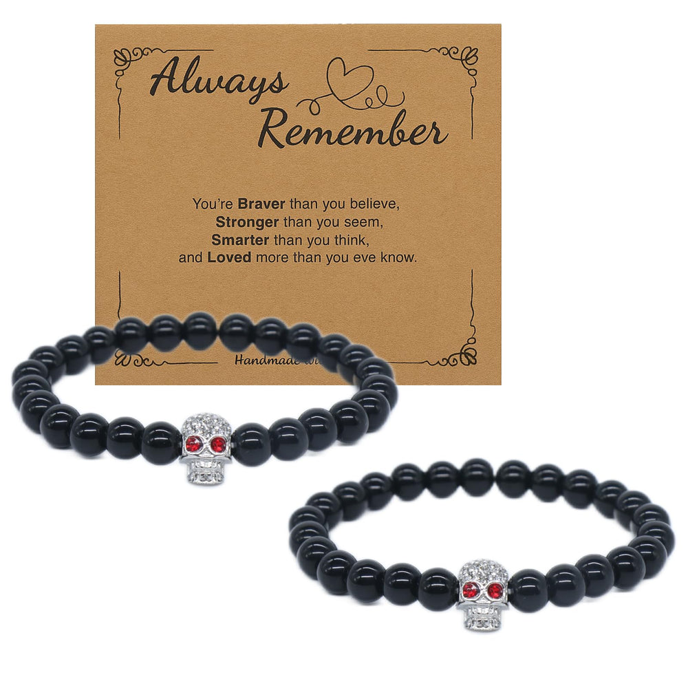 Jendfert Halloween skull obsidian bracelet with skull charm offers gothic style and protective energy for daily wear.