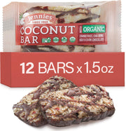 Jennies Goji Moji Coconut Bar packaging shows a gluten-free, peanut-free snack option for on-the-go