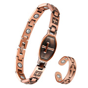 Jeracol copper cross bracelet on wrist with adjustable fit for everyday comfort