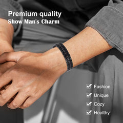 Jeroot magnetic bracelet for men in black, side view, comfortable wear.