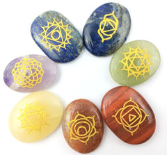 Jet International 7 Chakra Oval Reiki Set full stones arranged for balanced energy and meditation