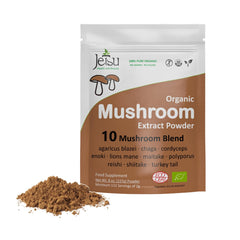 Jetsu Mushroom Extract 10-Blend bottle promotes energy and mental clarity.