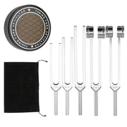 JFRHUDS tuning forks healing set front view for chakra work and meditation.