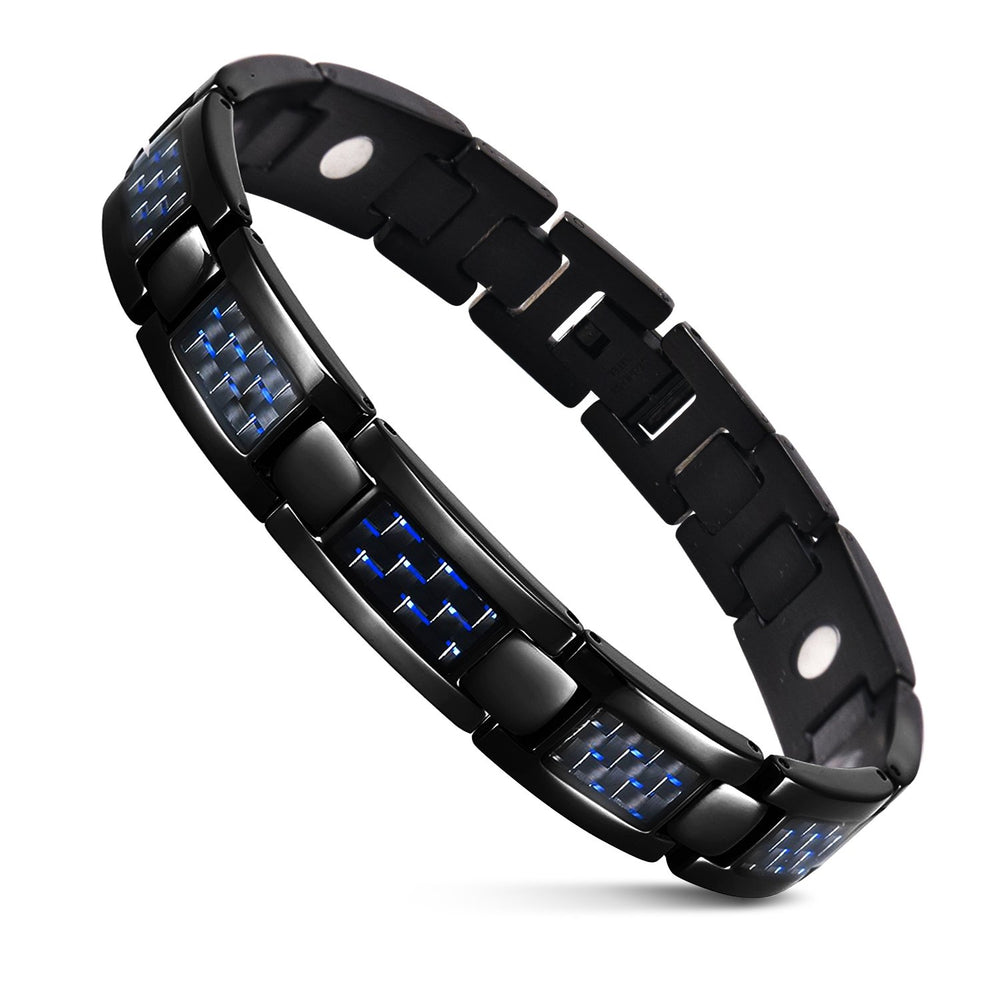 JFUME magnetic bracelet with blue carbon fiber inlay for modern style.