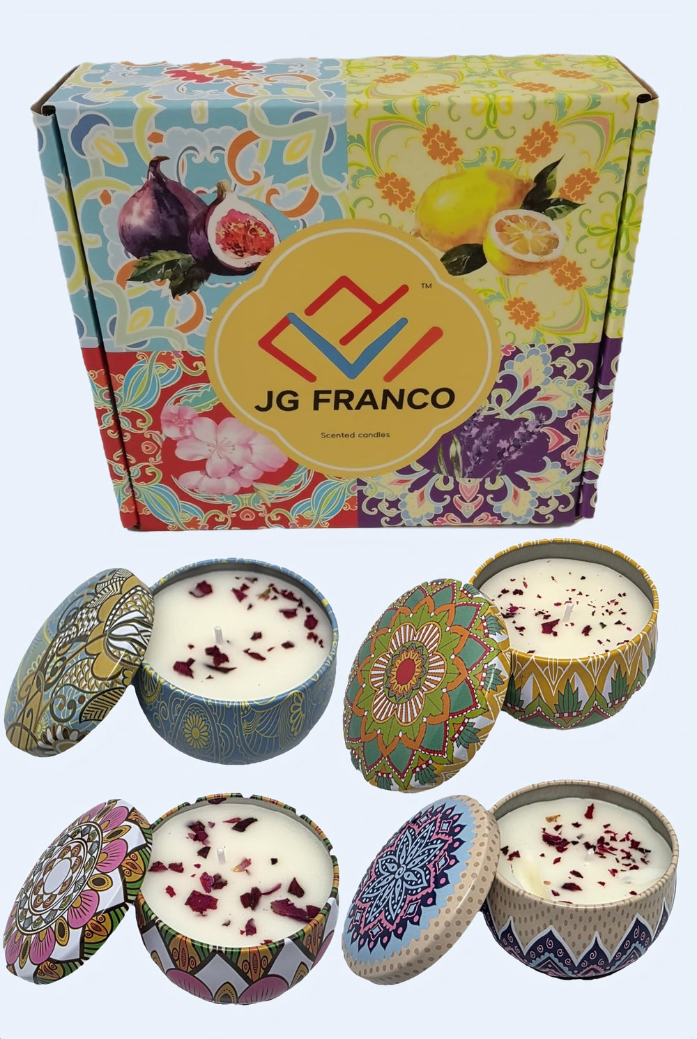 JG FRANCO four-pack candles box for cozy spaces